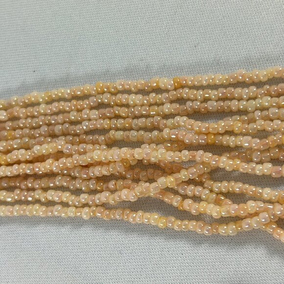 Pale Pink Seed Bead Necklace Multi Strand Silver Tone Beads Iridescent 20" Long - Picture 5 of 10